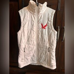 Columbia Cream Quilted Vest with Red Logo